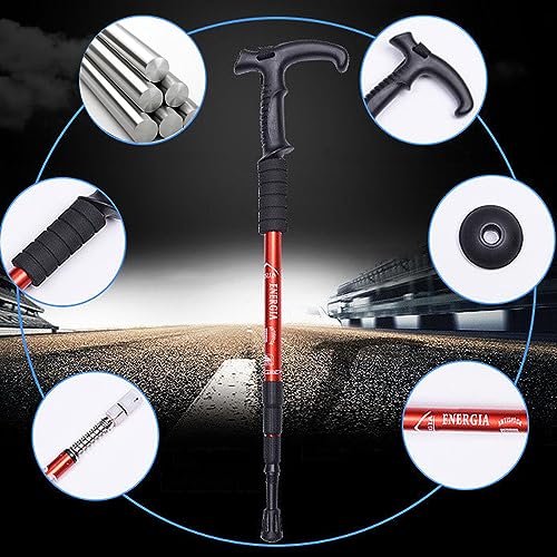 ThreeH 2 Pack T Handle Hiking Poles 2 Pack Walking Sticks Trekking Poles Ultralight Aluminum Alloy Anti Shock Walking Canes for Camping Travel Hiking Senior Red - Image 2
