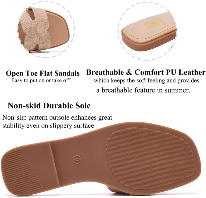 Women's Flat Sandals Dressy Comfortable Slide Sandals Fashion Square Open Toe Slip On Beach Sandals for Summer - Image 4