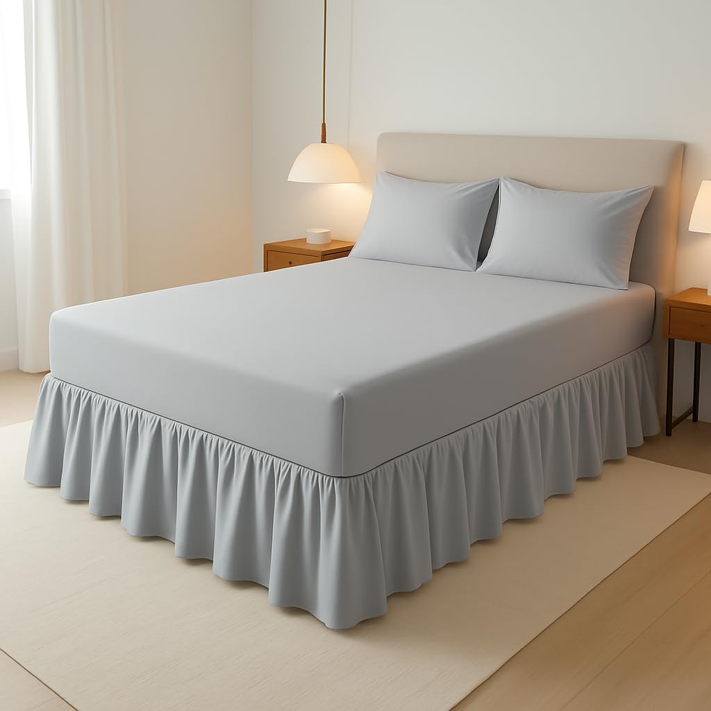 100% Egyptian Cotton Fitted Valance Sheet, 16"/40cm Extra Deep Pocket, Easy Care & Machine Washable, Luxury Frilled Bed Sheet