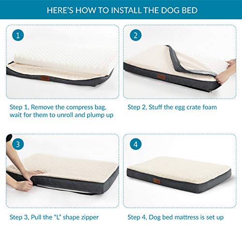 Petsure Orthopedic Dog Bed (L, 36x27x3 inches) for Small, Medium, Large Pets Up to 75 lbs - Foam Dog Bed with Plush Sherpa Top - Washable Cover - Grey - Thumbnail 4
