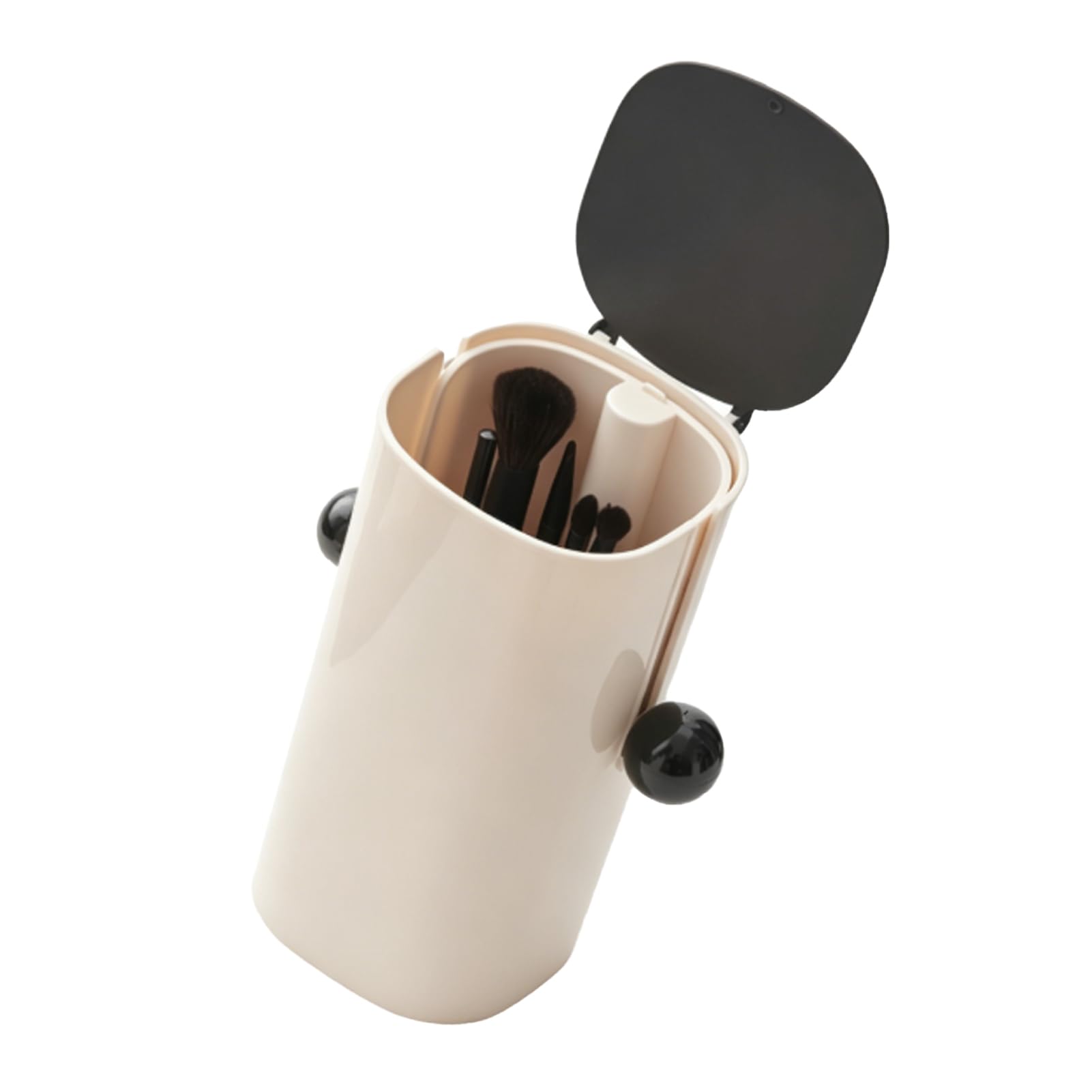 Cocoarm Porta Pennelli per Trucco con Sollevamento Automatico, Organizer per Pennelli Cosmetici in Plastica e Acciaio Inossidabile, 4 Scomparti, un Coperchio con Sollevamento a Chiave, Portaoggetti