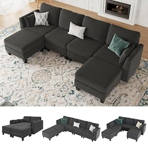 Modular Sectional Sofa, Convertible U Shaped Sofa Couch with High Density Memory Foam, 6 Seat Comfy Modular Sofa Couch for Living Room, Modern U Shaped Sectional Sofa, Dimgrey