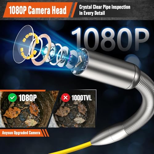 Image of OnBeam Sewer Camera Self Leveling, Drain Camera 80ft with Meter Counter, 9 inch HD 1080p Plumbing Cameras with 12 LED Lights, Waterproof IP68 & 32GB DVR, Sewer Line Cameras (30M)