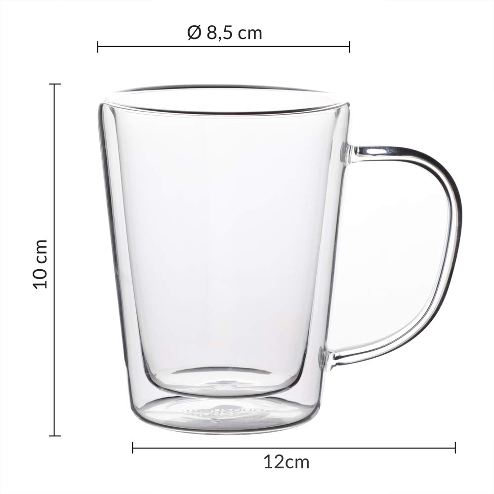 Monzana® 8x Teegläser mit Henkel 250ml Doppelwandig Borosilikatglas Spülmaschinenfest Hitzebeständig Teetassen für heiße Getränke Glas Thermobecher