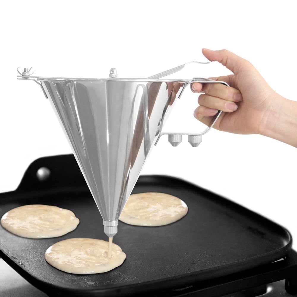 HENDI Fondanttrichter, mit drei verschiedenen Düsen, Griff aus Polypropylen, Dosieren, Dekorieren, Geschirrspülmaschinengeeignet, 1,5L, ø190x(H)220mm, Edelstahl