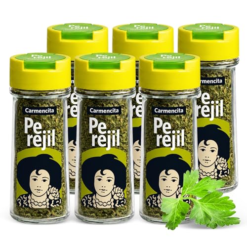 Sazonador Perejil Carmencita, Ideal para pescados, salsa, huevos y verduras, sabor fresco en una ensalada de cuscús, tomate, pepino y hierbabuena, Sin Gluten, Contiene 6 unidades de 12 g