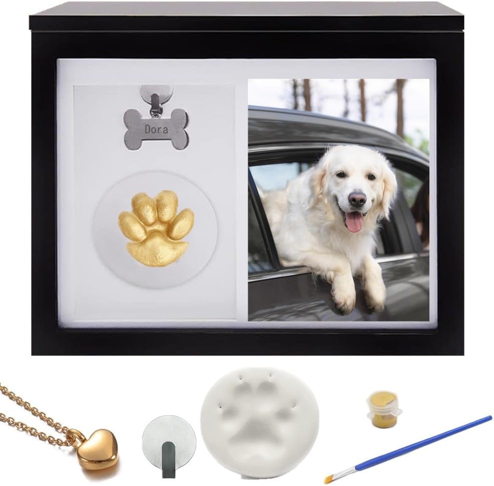 Pet Urns for Dog or Cat Ashes, Wooden Memorial Dog Urns Keepsake, Pet Cremation Heart Necklace, Clay Imprint Paw Print Kit, Keepsake Loss Pet Memorial Remembrance Gift