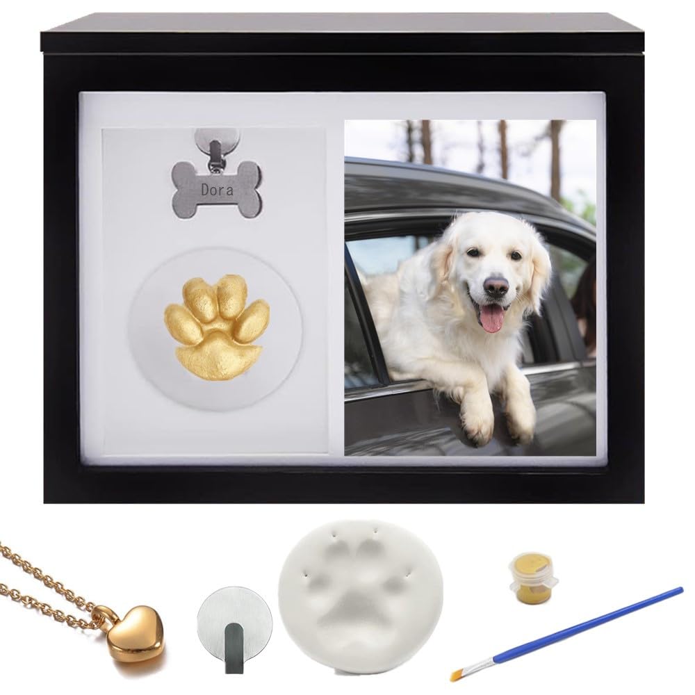 Qunaawa Pet Urns for Dog or Cat Ashes, Wooden Memorial Dog Urns Keepsake, Pet Cremation Heart Necklace, Clay Imprint Paw Print Kit, Keepsake Loss Pet Memorial Remembrance Gift