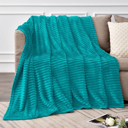 Image of BEDELITE Fleece Throw Blanket for Couch - 3D Ribbed Jacquard Soft and Warm Decorative Fuzzy Blanket - Cozy, Fluffy, Plush Lightweight Blue Throw Blankets for Bed, Sofa, 50x60 inches