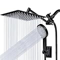 Yurnomy 8 inch Multifunction High Pressure Rain Shower Head with Handheld Spray Combo with 11'' Angle Adjustable Extension Arm/Flow Regulator/Shower System(Matt Black)