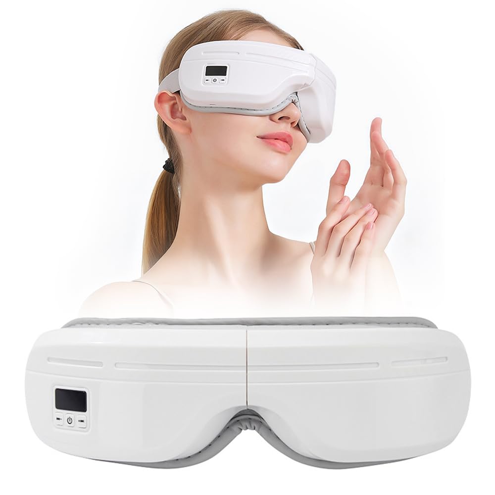 Eye Massager with Heat Foldable Massaging Eye Mask with Five Massage Modes Rechargeable Bluetooth Music Sleep Mask for