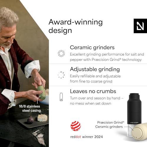 Image of LARS NYSOM Salt and Pepper Grinder Set, Stainless Steel Manual Salt and Pepper Mills, Adjustable Ceramic Grinder, Design Spice Shakers (Black /Beige)