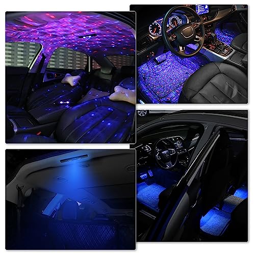 Wireless Led Lights For Car Interior Usb Rgb Atmosphere Ambient Mood Lighting Magnetic Neon Accent Kit Accessories Footwell Roof Ceiling Remote Control 7 Colors Starry Music Sync Sound Activated 4Pcs #TOP2