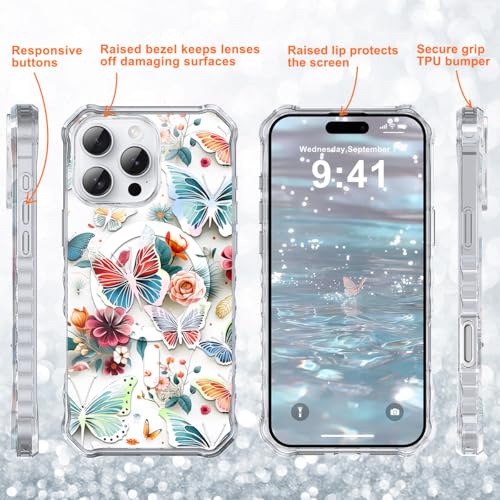 Coque iPhone 16 Pro Max antichoc fine protectrice avec motif papillon bleu