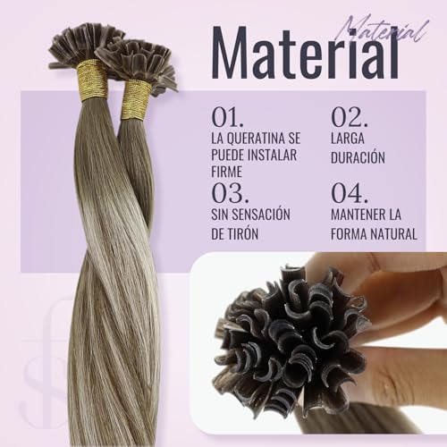 Extensiones de queratina de pelo natural balayage castaño a rubio platino largo 50cm 4