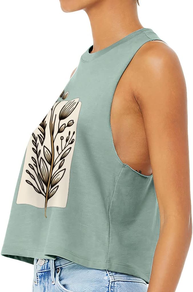 Flower Design Racerback Cropped Tank - Drawing Women's Tank - Printed Tank Top