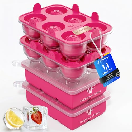 Neighbour’s Friend® Pinkes XXL Eiswürfel & Eiskugelform Set – 12 große 5cm Eiswürfel & 12 Eiskugeln aus Platinsilikon mit Deckel… – Ansicht 1