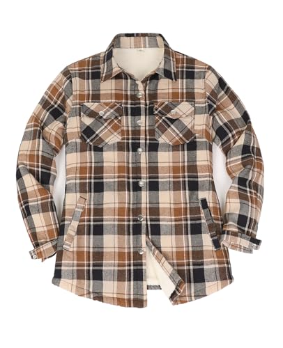 Thermal Sherpa Lined Plaid Flannel Jacket Womens Snap Button Down