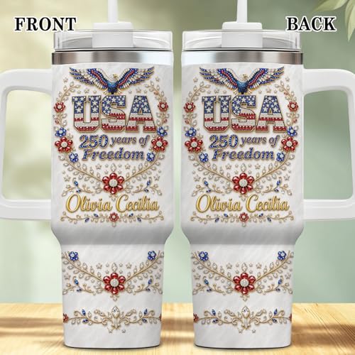 Image of Personalized 250th Anniversary Of America Tumbler - Custom Patriotic USA Flag 1776-2026 Gifts - US Eagle Freedom Cup 40oz A12 - American Independence Celebration Gifts For Men Women
