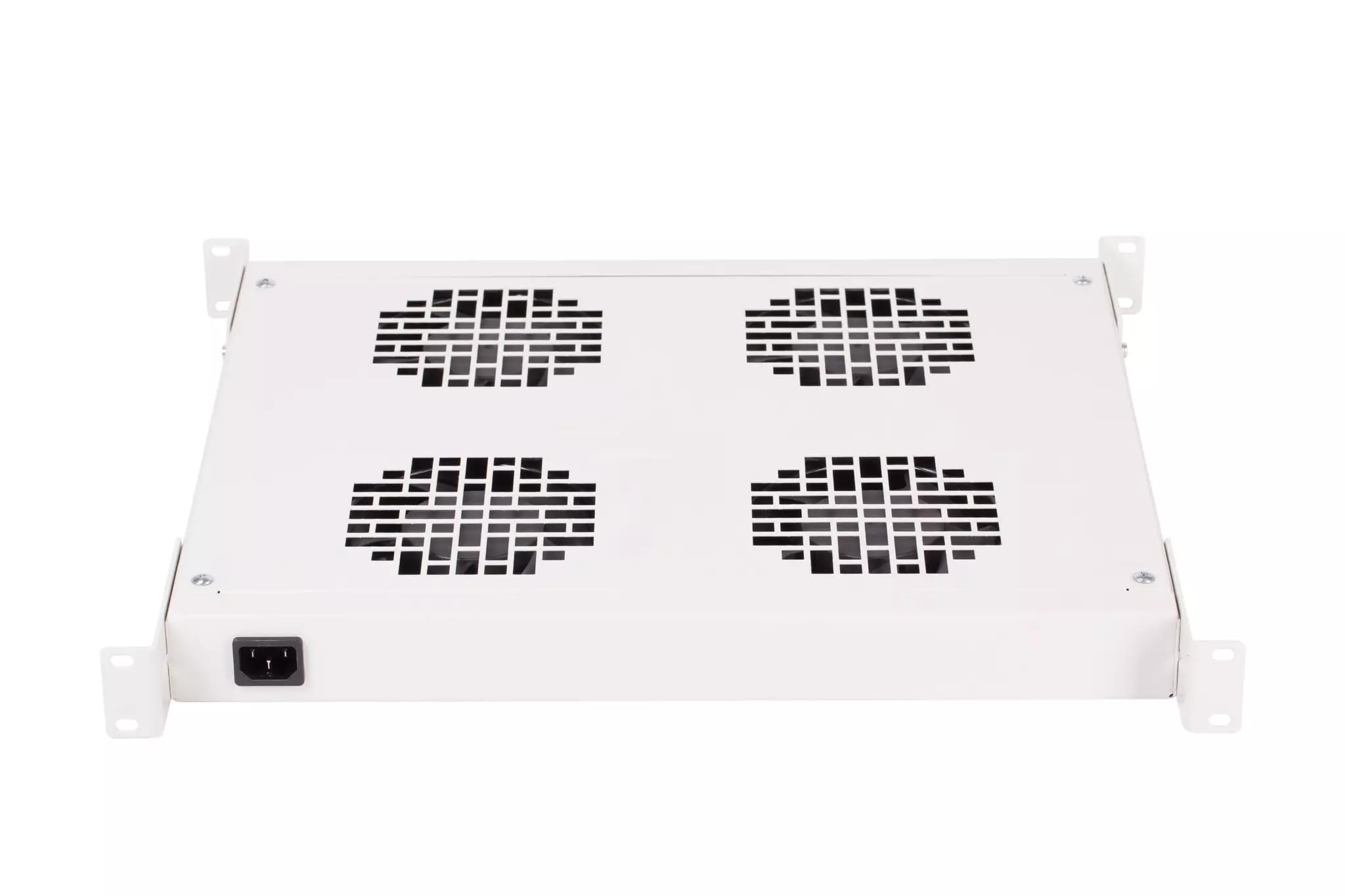 SABAJ M&D Lüftereinheit 4 Lüfter mit Thermostat 652 m3/h 19" 1HE für Serverschrank und Netzwerkschrank – Verstellbare Einbautiefe – Netzkabel 1,8 m – Grau RAL 7035