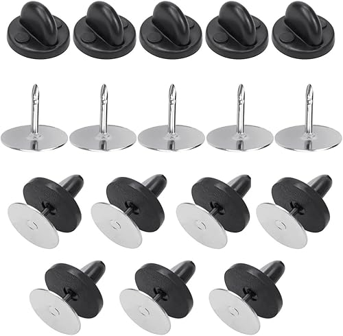 Juego de 100 pines de goma negra con pines plateados en blanco, pasadores de solapa, pasadores de seguridad, repuesto para broche, corbata,