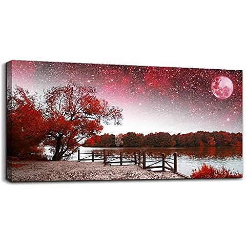 Print Artwork Wall Art Decor Poster for living room Red tree moon starry sky red landscape painting bathroom Wall Art for bedroom Canvas Prints Picture Works Ready to Hang Office Home decorations Cover