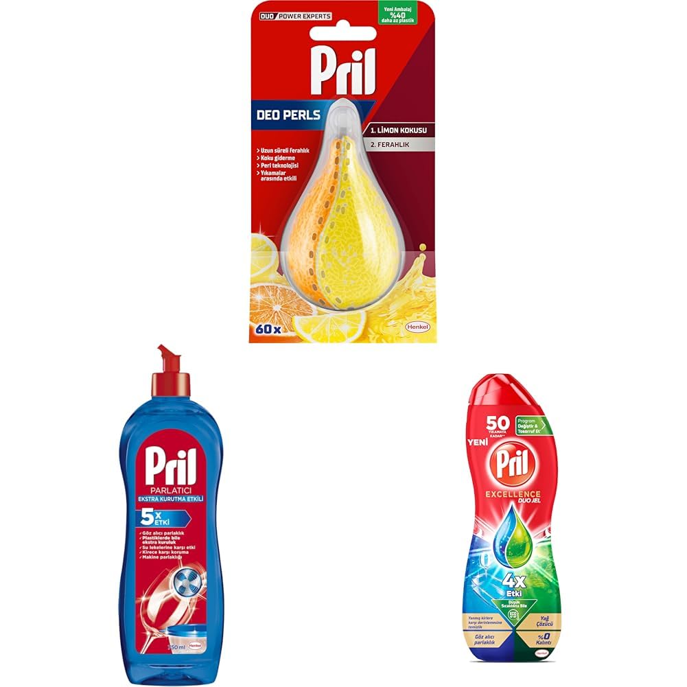 Pril Deo Duo-Perls Limon ve Portakal Kokulu+ Pril Bulaşık Makinesi Parlatıcısı + Pril Excellence Duo Jel Bulaşık Makinesi
