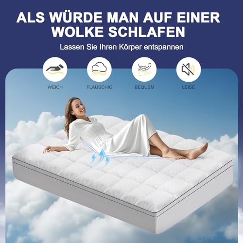 Miniatura 4 de Autsel Tope De Colchón De 150 X 200 Cm, 1200 G M , Ultrasuave, Con 4 Esquinas Antideslizantes, Hipoalergénico, Lavable A Máquina