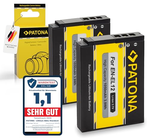 PATONA 2X EN EL12 Batería 1050mAh Compatible con Nikon CoolPix Cool Pix A1000 A900 AW130 AW100 B600 P340 P310 S6300 S8000 S8100 S8200 S9100 S9500 S9700 S9900 S1000pj S1200pj W300 ENEL12 EN EL12