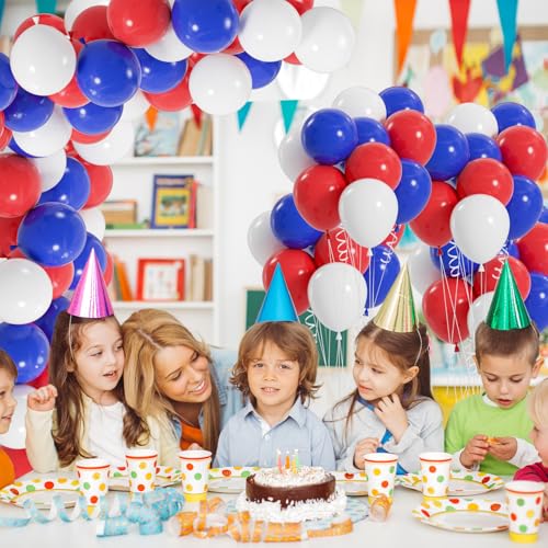 Image of 100pcs Red White and Blue Balloons, 12 inch Independence Day Patriotic Balloons for 4th of July Graduation Baseball Birthday Party Decorations
