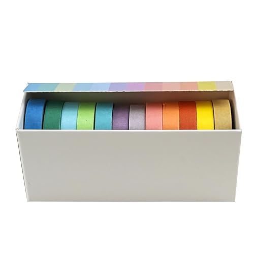 SHONDE Juego de 12 rollos de cinta washi, cinta adhesiva colorida arcoíris de 0.295 in de ancho, cinta decorativa para diario de viñetas, libros,