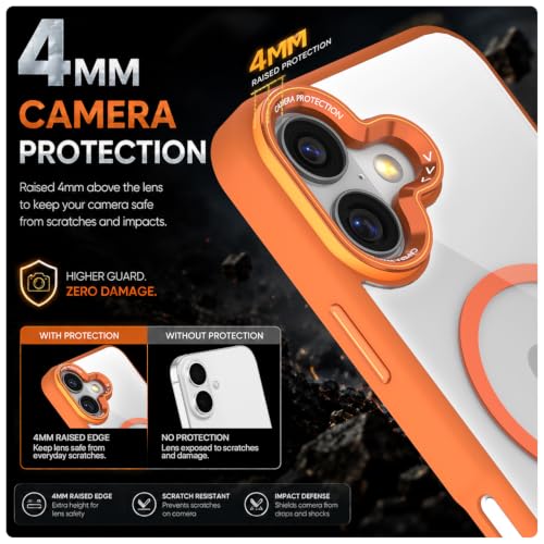 Image of Pikkme Back Cover for iPhone 16 | Shockproof | Mag-Safe Compatible | Hard Transparent Back | Premium Raised Camera Protection | Bumper Case (Orange Mag-Safe)
