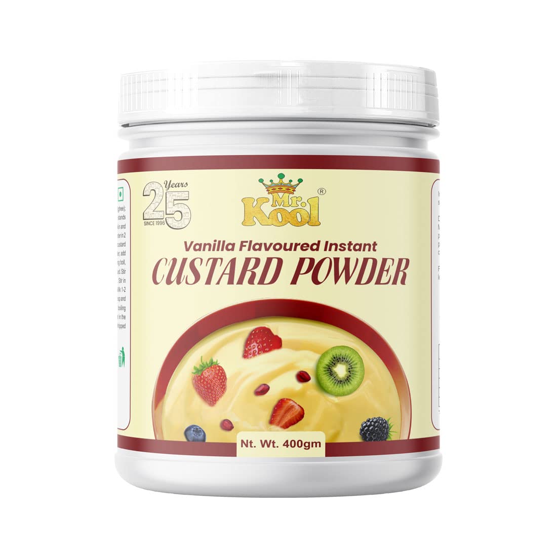 Mr. Kool Custard Powder Vanilla Flavor 400 Gm Jar β Perfect for Making Delicious Fruit Custard, Puddings, Pancakes & More β Ideal for Sweet Desserts & Baking
