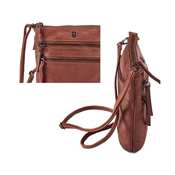 Cochoa Small Women Real Leather Crossbody Triple Zip Vintage Sling Handbag Purse Travel Crossover Shoulder Bag Handmade (Cognac Washed Vintage) - Image 6
