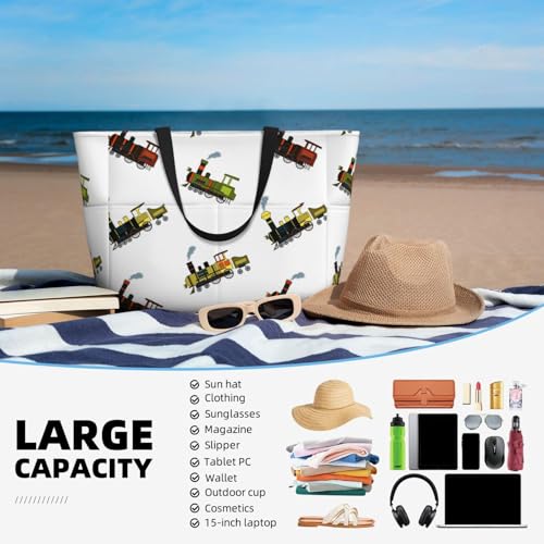 Train Colorful Pattern Large Beach Bag Waterproof Sandproof Swim Tote Pool Bag For Women With Zipper4