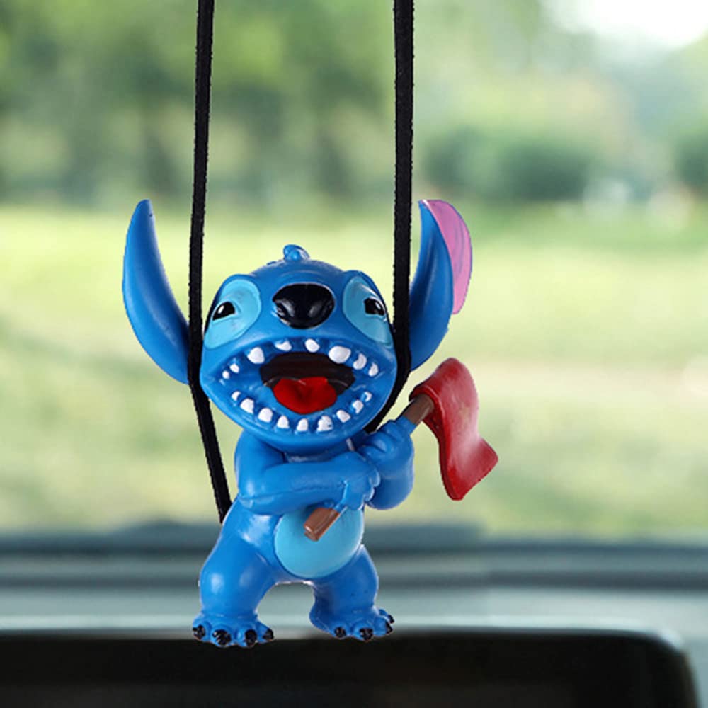 ZOSTLAND Cartoon Car Swing Ornament,Laugh Out Loud Auto Rear View Mirror Decoration,Cute car Hanging Ornament,Blue Car Mirror Hanging Interior Accessories,Auto Suspension Pendant(Alien Flag)