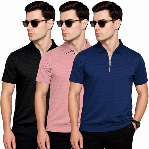 Image of Preneum Men's Polo T‑Shirt | Comfortable Rich Polycotton, Band Collar, Regular Fit | Stylish & Premium All Day Wear (Available in Plus Sizes)