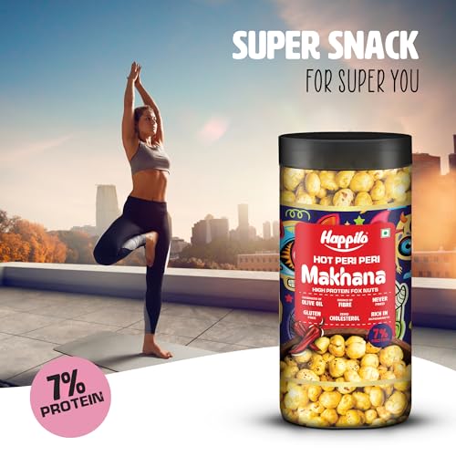 Image of Happilo Premium Makhana Superhot Peri Peri Jar 80g | Roasted Foxnuts, Phool Makhana | Healthy Snacks | Low Calorie, Vegan & Spicy