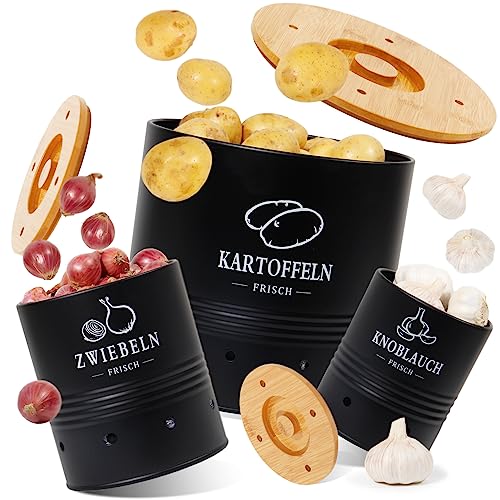 Bambus Aufbewahrungsbox Für Kartoffeln & Zwiebeln – 3-teiliges Set, Natürlicher Gemüsehalter Für Die Küche