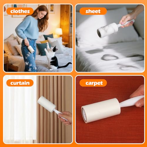 20 Rollen (1200 Blatt) Fusselrolle, mit 2 Griffe und 2 Staubschutz, Ideal als Fusselrolle tierhaare, Fusselbürste kleidung oder lint roller für Kleidung, Fusselroller, Bett,Sofa,Katzen- und Hundehaare