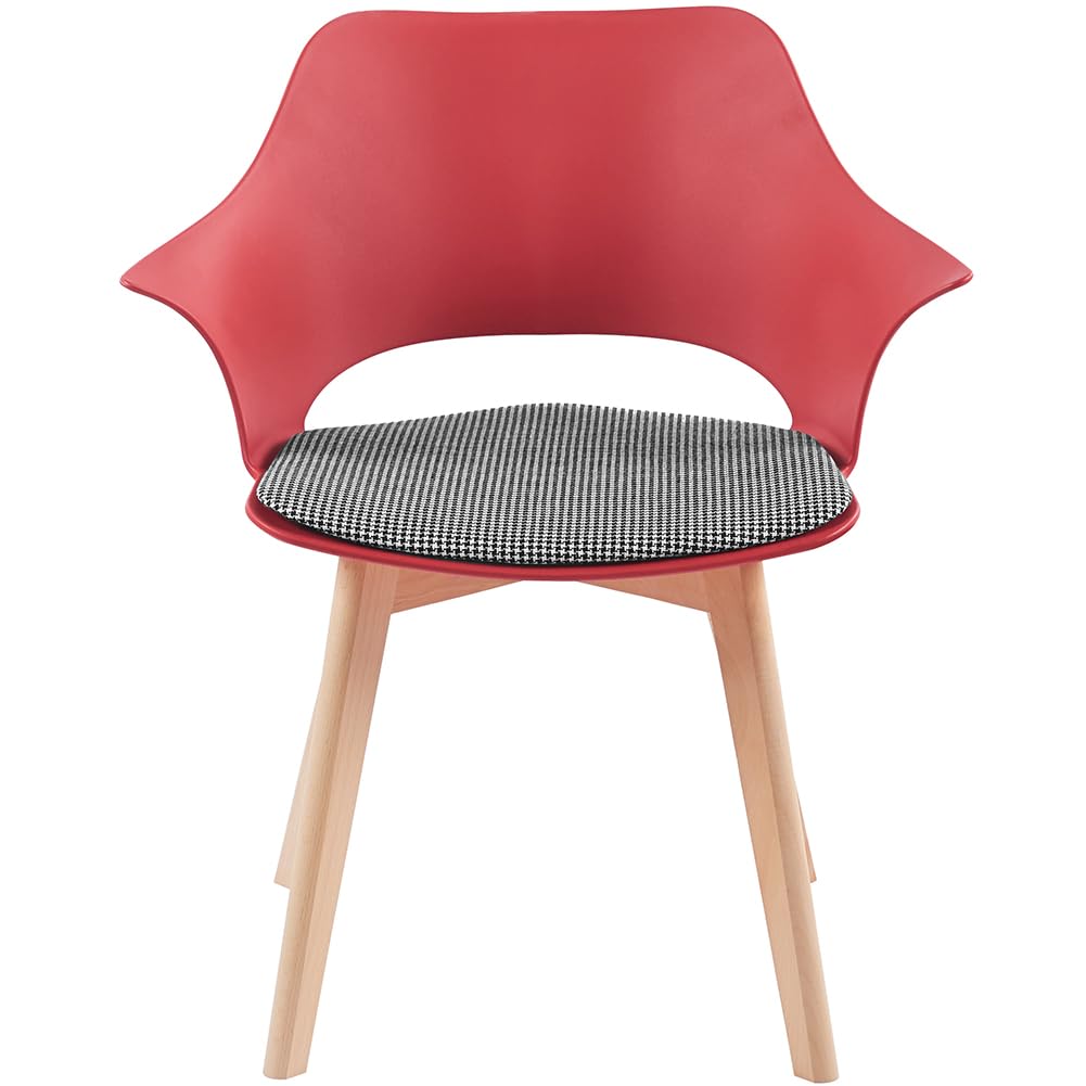 Shally Dogan Set 4 Sedie per Sala da Pranzo con Piedi in Legno e Seduta con Morbida Imbottitura e Trama a Quadretti, Sedia Design Nordico, Poltrona Ideale per Cameretta, Cucina, Ufficio (Rosso)