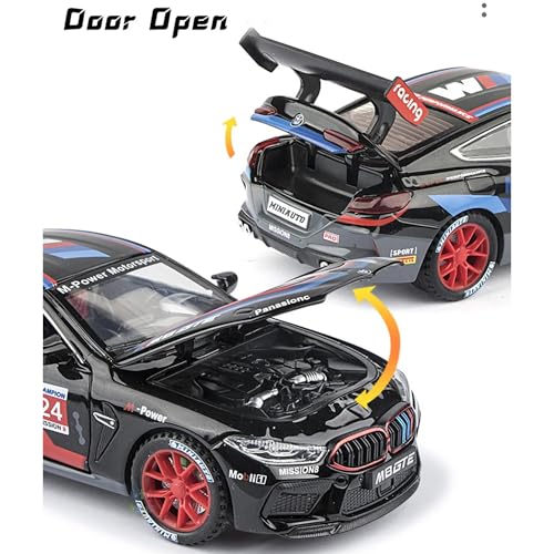 Image of Metal Pull Back Diecast Car 1:32 M8 Thunder GTE Pull Back Car Model with Sound Light Boys Gifts Toys for Kids【Pack of 1】,multicolor