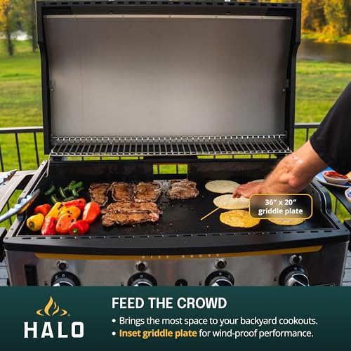 Image of HALO Elite4B Outdoor Griddle | 4 Burner, 8 Cooking Zones | 720 sq. in. (36″ x 20″) Wind-Proof Cooking Surface | Propane Gas Grill | HZ-1001-XNA