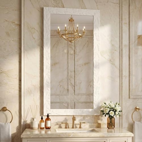 Image of Amazon Basics Synthetic Framed Exquisite Rectangular Wall Mirror | Versatile Usage for Living Rooms, Bedrooms| Standard Trim (White) | 15 Inch X 39 Inch