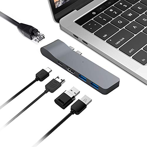 5-Port USB-C/Type C Hub Adapter - Thunderbolt 3/ USB C, 2 x USB A 3.0, 4K HDMI, 1000 Mbps Gigabit Ethernet