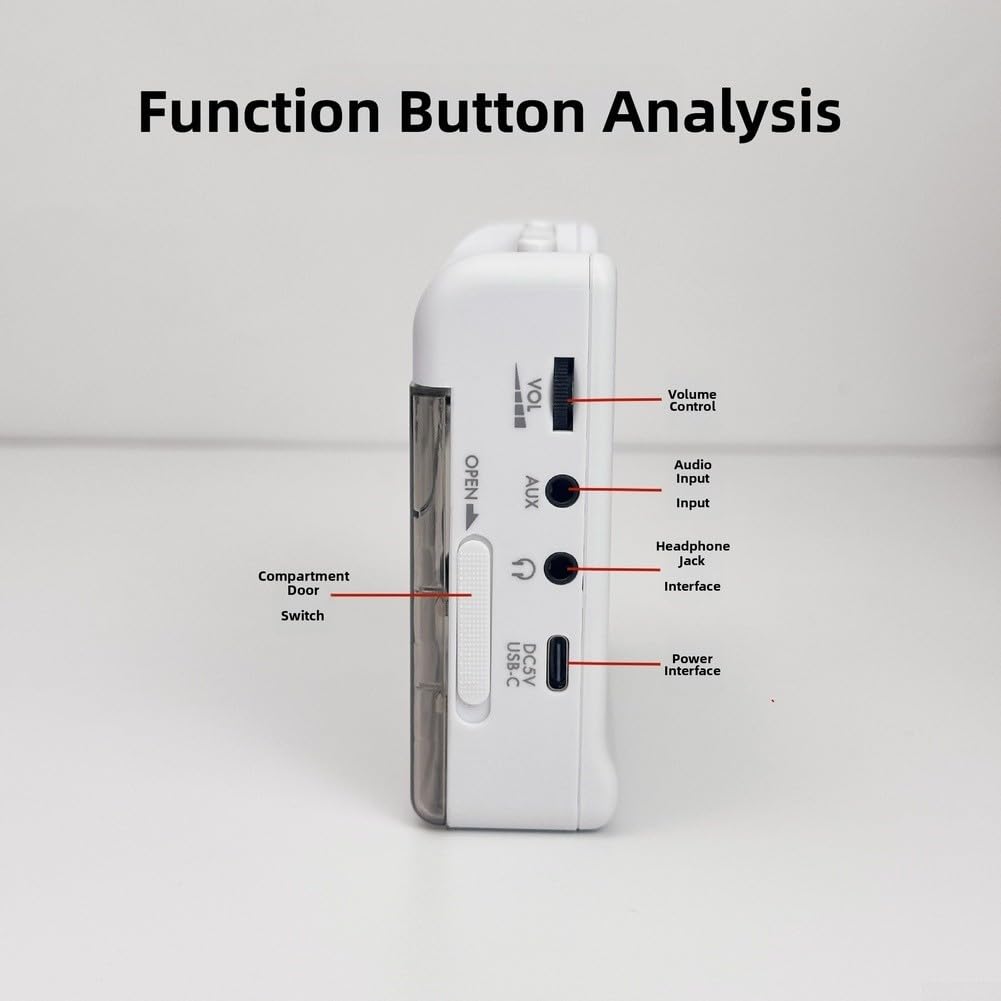 Kabelloser Retro-Kassettenspieler mit Konnektivität, sichtbarer Kupferschwungrad-Stereo-Recorder, AUX-in-Aufnahme, USB-C- oder AA-Batteriebetriebenes, tragbares Kassettendeck für