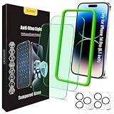 JESOHO Blue Light Screen Protector for iPhone 14 Pro (6.1')*2 Pack + 2 Pack Camera Lens Protector,Eye Protection,HD Blue Light Blocking Tempered Glass Film, No Bubble, with Easy Installation Kit