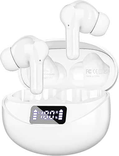 Wireless Earbuds, Bluetooth 5.3 HiFi Stereo Headphones Oil White
