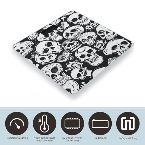 Báscula digital de baño con diseño calaveras blanco y negro miniatura 3