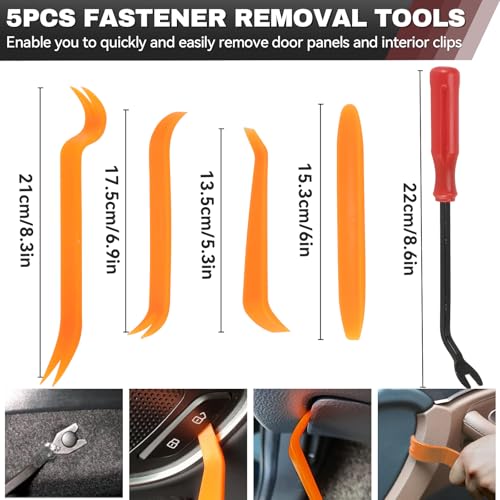 Image of 245Pcs Car Retainer Clips & Tools All-in-One Kit - 240 Black Push Pins (12 Sizes) with 5 Orange Pry Bars Stored Inside Box. Portable Bumper Fender Fastener Set for GM Ford (245Pcs)
